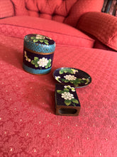 Load image into Gallery viewer, ANTIQUE CHINA Cloisonne Smoking Set MATCH HOLDER TRAY &amp; CIGAR? CONTAINER W/ LID
