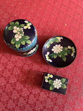 Load image into Gallery viewer, ANTIQUE CHINA Cloisonne Smoking Set MATCH HOLDER TRAY &amp; CIGAR? CONTAINER W/ LID
