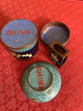 Load image into Gallery viewer, ANTIQUE CHINA Cloisonne Smoking Set MATCH HOLDER TRAY &amp; CIGAR? CONTAINER W/ LID
