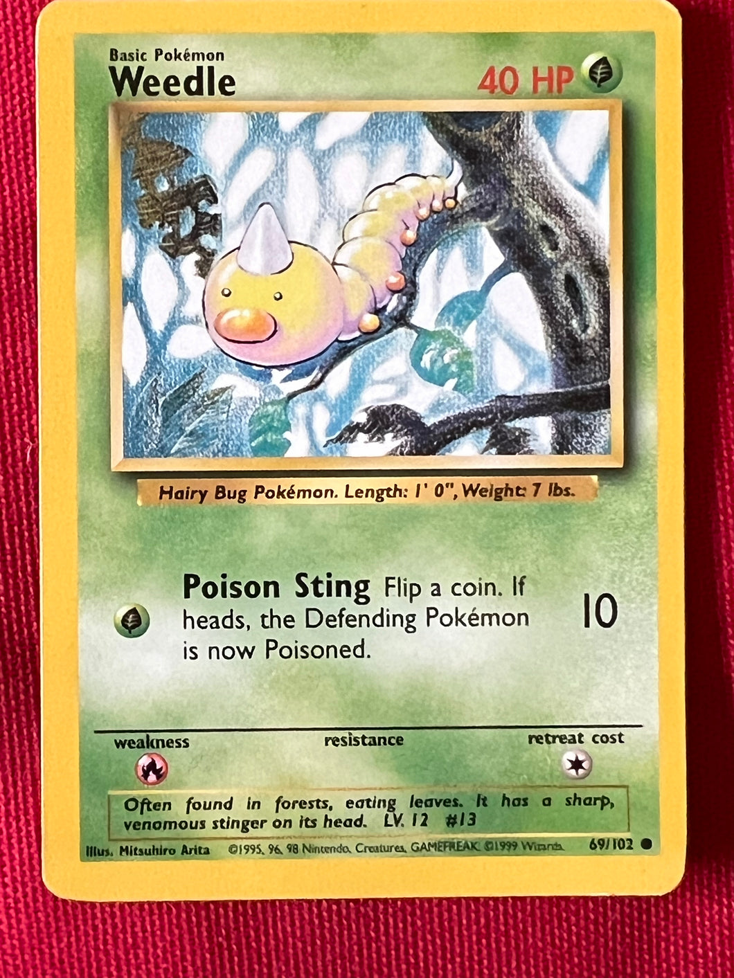 1999 Pokémon Weedle 1st Edition Shadowless Pokemon Card 69/102 English